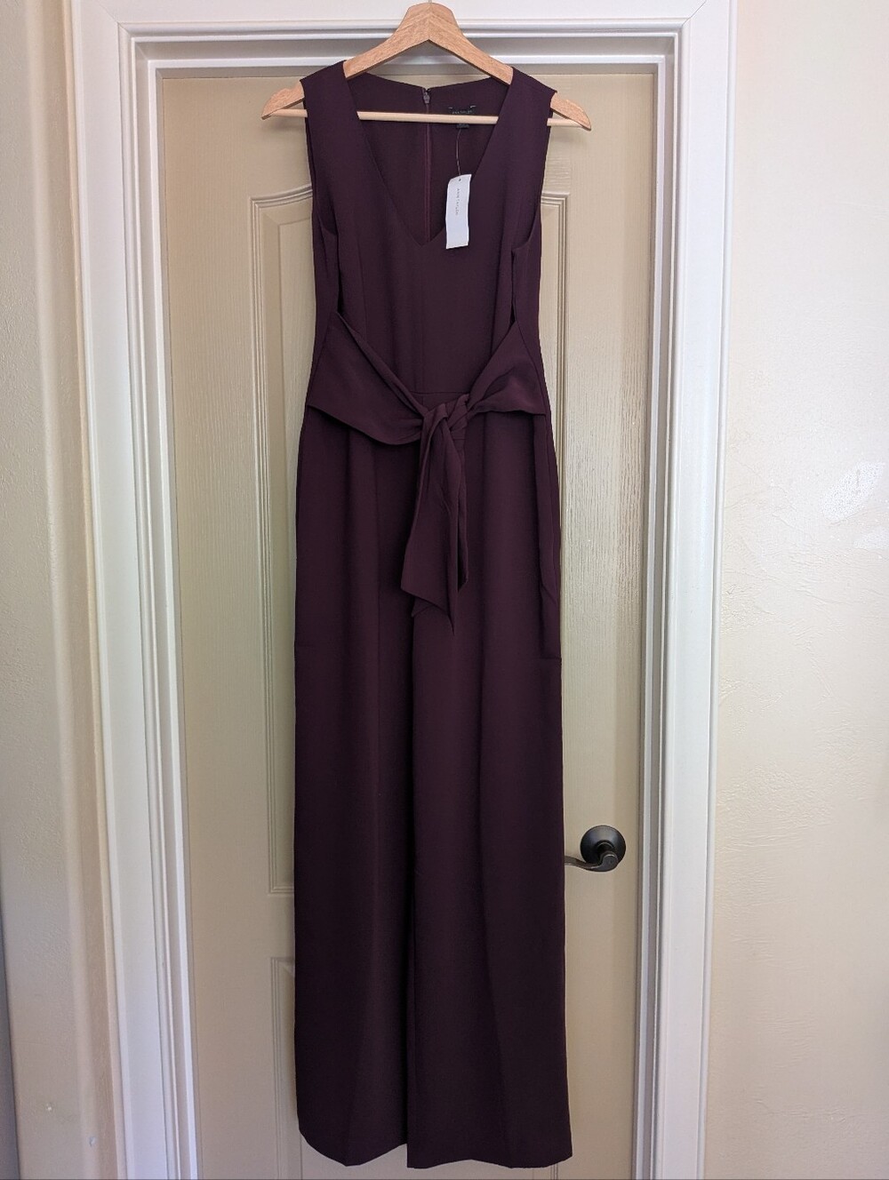 NWT Ann Taylor Wide Leg Tie-Waist Jumpsuit - Deep Burgundy/Plum - Size 4